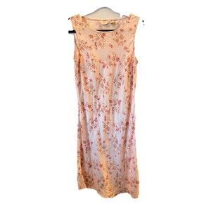 J. Jill 100% Linen Dress Women’s Small Peach Floral Midi Sleeveless Feminine